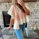 Micro Blooms Salmon Pink Floral Embroidered Linen Top