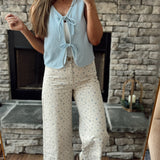 Unforgettable Taupe/Blue Wide Leg Floral Print Pant