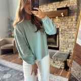 Dusty Blue Exposed Seam Top