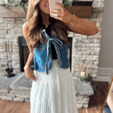 Boxy Front Tie Washed Denim Vest