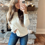 Bundle Up Off White Crew Neck Boucle Yarn Knit Sweater