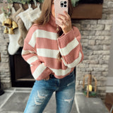 Bekah Mauve/Ivory Stripped Turtle Neck Cropped Sweater