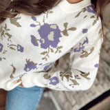 Janie Cream Flower Pattern Knit Sweater