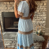 Lace Love Blue/Mocha V-Neck Short Sleeve Lace Maxi
