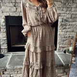 Dream Taupe Pointelle Front Tie Top with Tiered Maxi Skirt Set