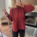 Burgundy Cinch Waist Active Top