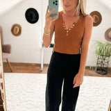 Bria Caramel Snap Button Knit Cropped Sleeveless Top