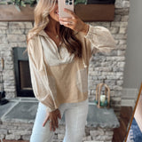 Coast Line Camel Stripe Mix French Terry Half Zip