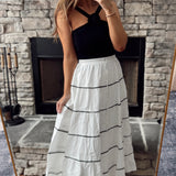 Fresh Air White Contrast Tiered Maxi Skirt