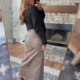 Risen Brown Leopard Denim Maxi Skirt