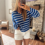 Royal Blue Cabana Striped Piper Knit Cardigan