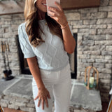 Satin Blue Layne Textured Puff Lightweight Knit Sweater Top