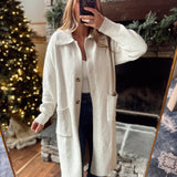 Oatmeal Long Sleeve Collared Midi Cardigan