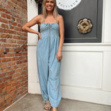 Sally Strapless Denim Jumpsuit