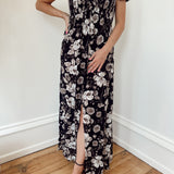 Summer Glow Black Floral Smocked Maxi Dress