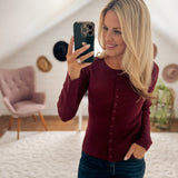 Wine Lightweight Ribbed Cardigan IN STORE