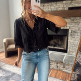 Black Azalea Floral Embroidered Tie Front Blouse