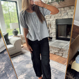 Black Scalloped Edge Gingham Button Down with Scrunchie