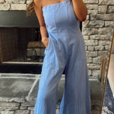 Blue Iris Cutout Back Terry Knit Strapless Jumpsuit