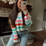 Simple The Sweetest Ivory Multi Cropped Distressed Hem Sweater