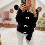 Always In Style Black Bow Accent Cable Knit Cardi IN STORE