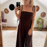 Chocolate Cotton Wide Leg Overall Jumpuit IN STORE