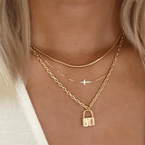 Gold Layered Lock Chain Necklace IN STORE