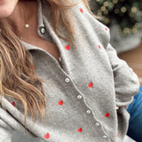 Mocha Heart Embroidered Piper Knit Cardigan