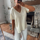 Cream Basic POL V Neck Tee