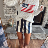 Navy/Natural Seaside Stripe Shorts