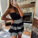 Black Annette Floral Tiered Ruffle Mini Skirt