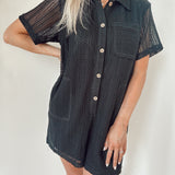 Bali Black Crochet Button Down Romper