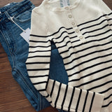 Perfect Moment Cream/Black Striped Ribbed Henley