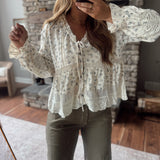 Cream Floral Intricate Details Top