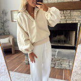 Cream Montauk Snap Button Pullover