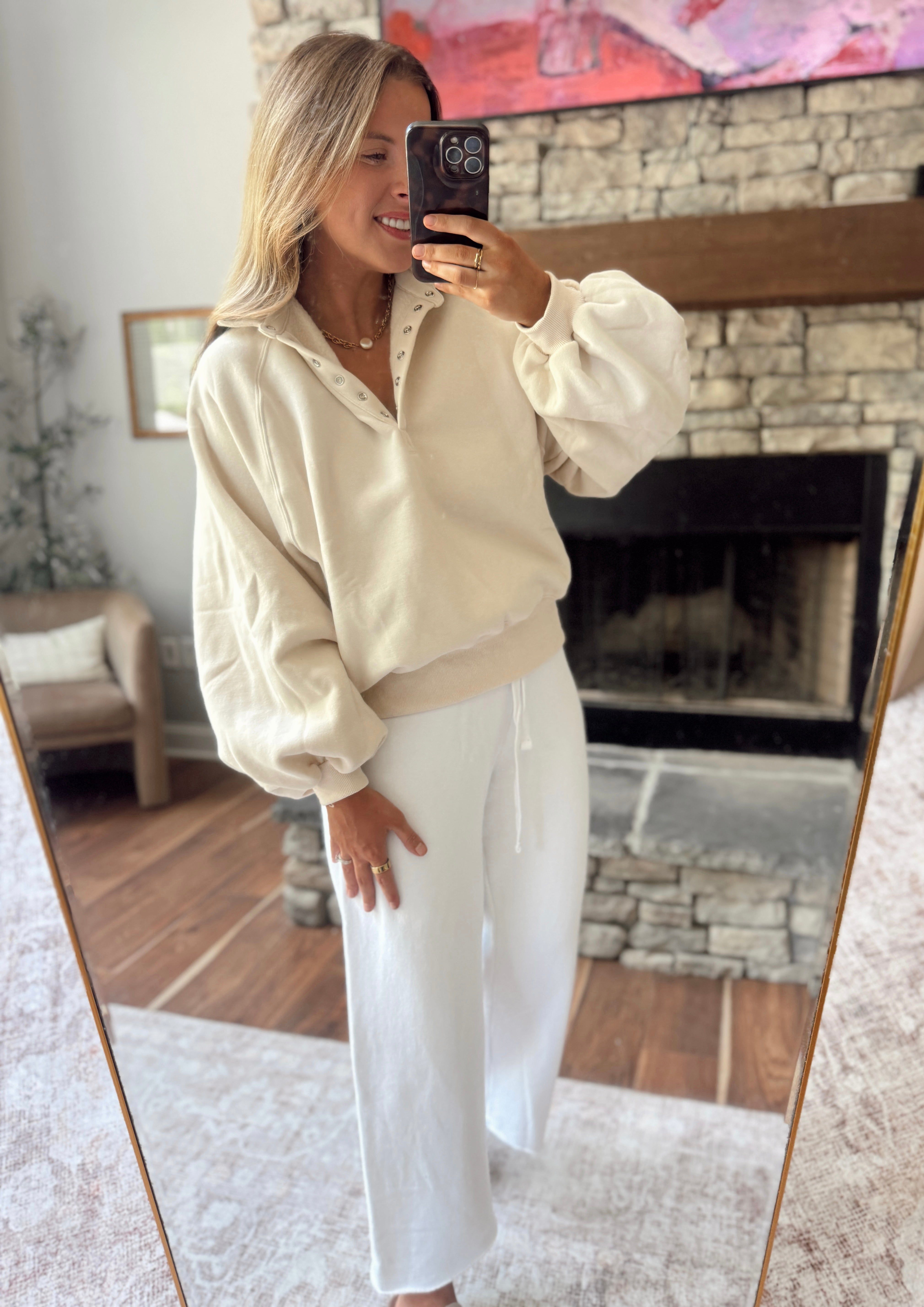 Cream Montauk Snap Button Pullover
