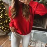 Ann Red Fleece Relaxed Crew
