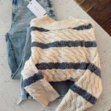 Cream Blue Striped Lurex Sweater