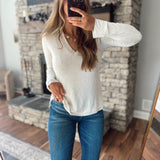 Oatmeal Layered Hem V Neck Long Sleeve