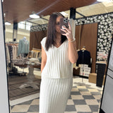 New Beginnings Ivory V-Neck Hi Low Sleeveless Top