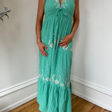 Sea Green Embroidered Halter Maxi Dress