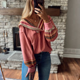 Destiny Dusty Mauve Multi Color Crochet Hooded Top