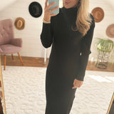 Carried Away Black Turtleneck Rib Sweater Midi