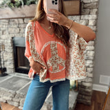 Peace Maker Bright Peach Patch Work Hooded Short Sleeve