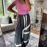 Bella Navy Charcoal Embroidered & Lace Flowy Joggers