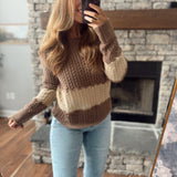 Mocha Colorblock Cable Knit Sweater