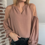 Cocktail Ready Mauve Lace-Detail Blouse