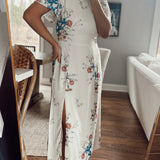 Jacinta Cream Floral Slit Midi