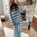 Blue & Dusty Blue Striped Knit Set