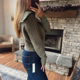 Olive Pointelle Open Knit Zip Up Sweater